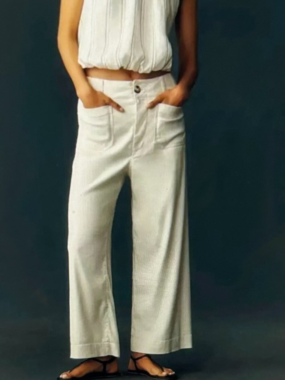 Anthropologie The Colette Cropped Wide Leg Pants - Maeve Yellow /Cream Size 32